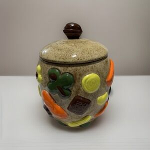 1950s Vintage Cookies All Over Cookie Jar With Walnut Handle Lid Vintage